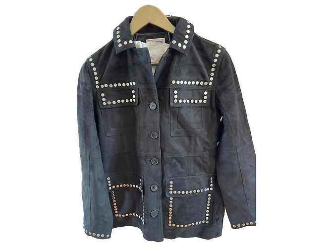 Zadig & Voltaire Lala suede jacket with silver studs black