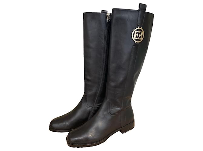 Riding boots Escada sport 35 black leather gold buckle Gold hardware  ref.903777