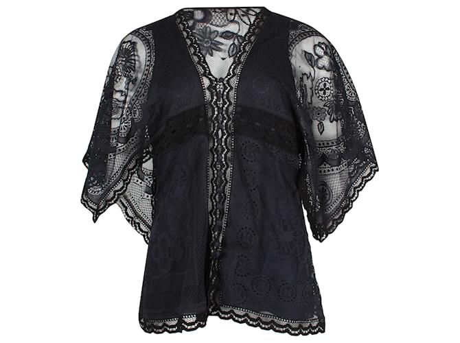 Chloé Chloe Draped Sleeves Lacey Blouse in Navy Blue Cotton  ref.903784