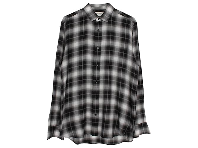 Chemise à carreaux Saint Laurent en coton noir et blanc Gris  ref.903786