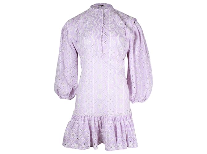 Maje Rosiry Eyelet Striped Mini Dress in Lilac Cotton  ref.903788