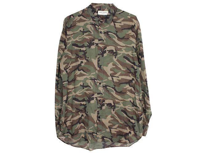 Camicia Camouflage Saint Laurent in Cotone Verde