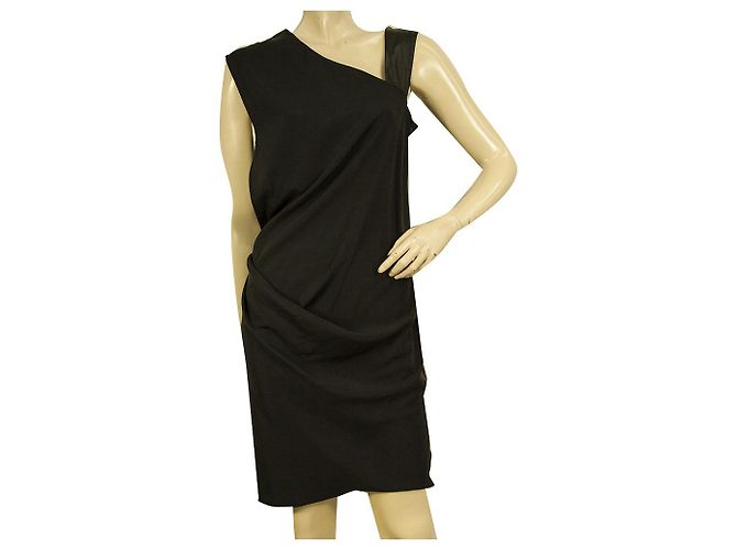 Mini vestido sem mangas drapeado Helmut Lang preto com alça assimétrica tamanho 6