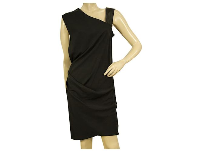Helmut Lang Mini-robe noire sans manches drapée à une bretelle asymétrique taille 6 Soie  ref.903890