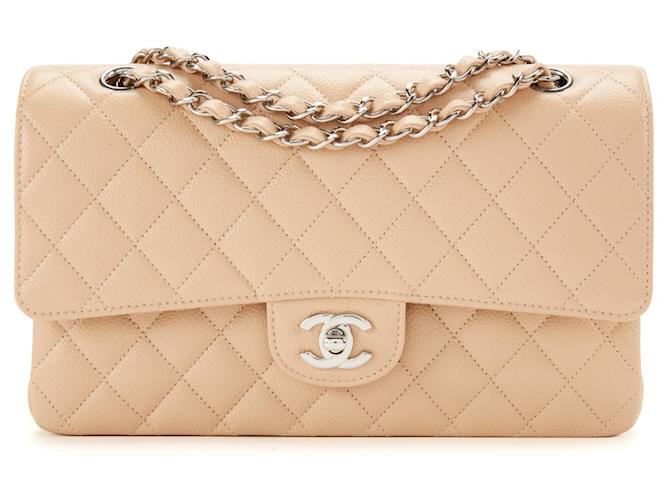 Timeless Chanel Mini Flap with Silver Chain Beige Leather ref