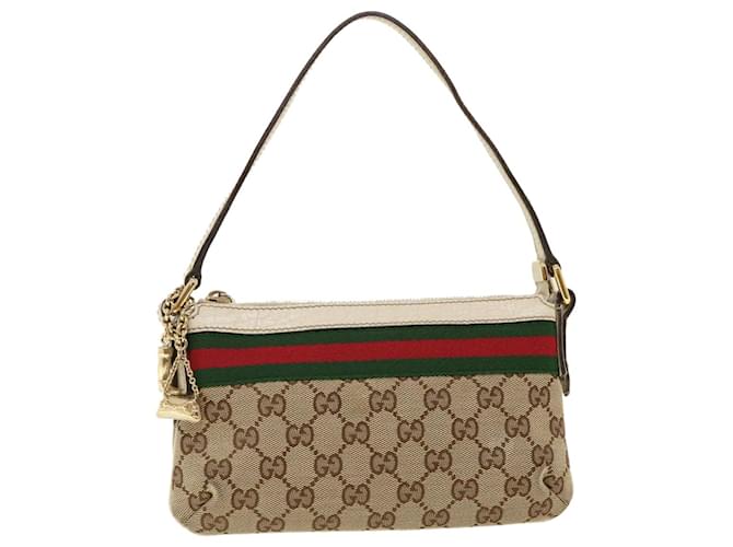 GUCCI GG Canvas Web Sherry Line Handtasche Beige Grün Rot 145970 Auth ki2874 Leinwand  ref.903951