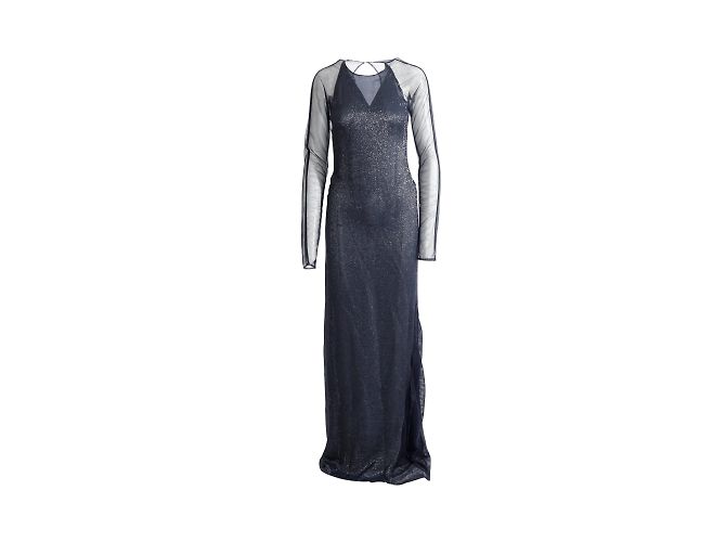 Gianfranco Ferré Mesh Shimmer Langes Kleid Blau Marineblau
