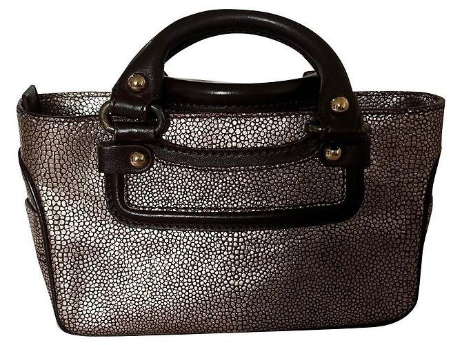 Céline Boogie Nano Shagreen Brown and Gold Metallic
