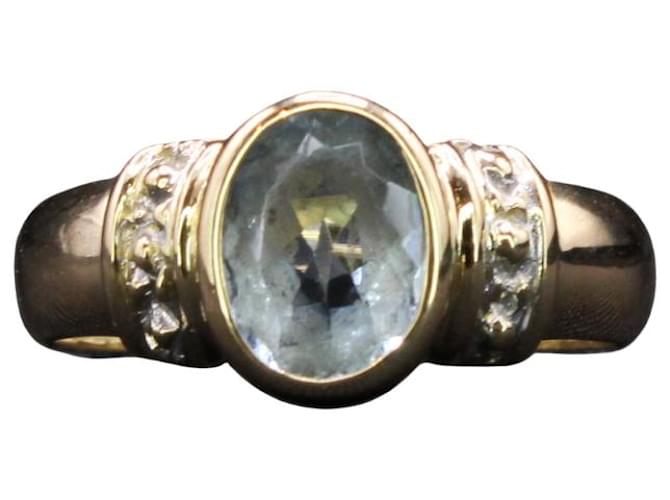 Autre Marque Bague aigue-marine ovale sertie clos or jaune 18 carats Or blanc Bleu clair Bijouterie dorée  ref.904025