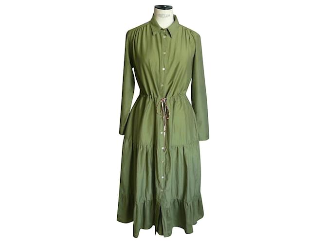 Autre Marque MOMONI Light olive color dress long new T38 IT SUBLIME Green Silk Cotton  ref.904034