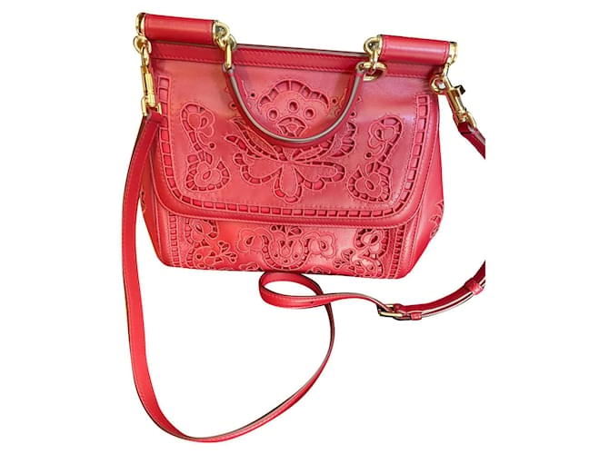 Sicily Small Leather Shoulder Bag in Red - Dolce Gabbana