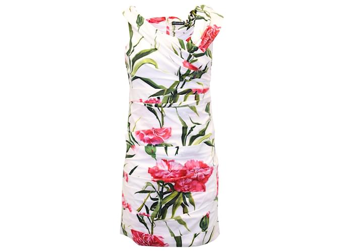 Dolce & Gabbana - Mini robe froncée à épaules dénudées en coton à imprimé fleuri  ref.904283