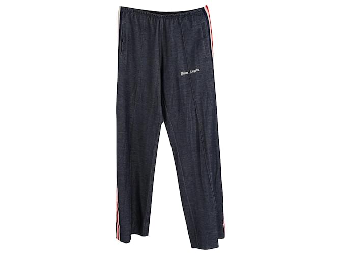 Palm Angels Elasticated Loose Track Pants in Navy Cotton Navy blue  ref.904302
