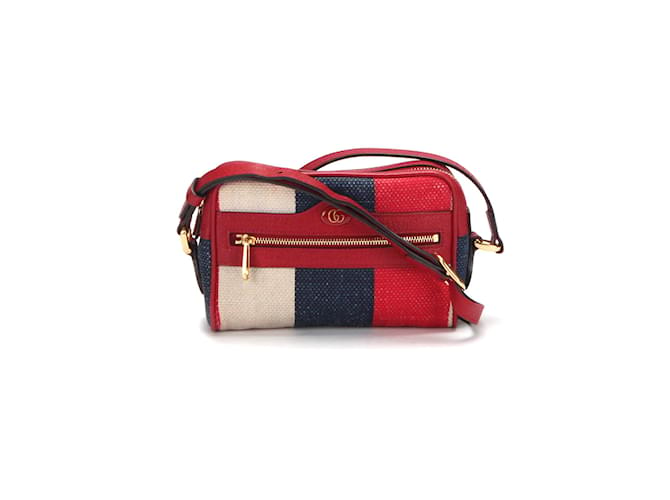 Gucci Canvas Sylvie Stripe Mini Ophidia Shoulder Bag Red White