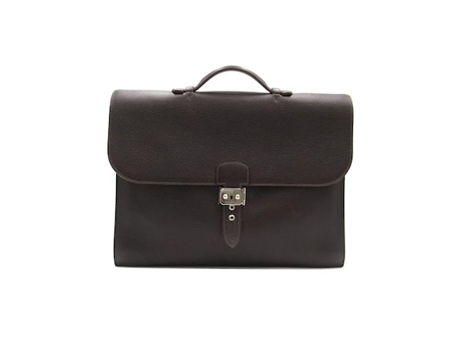 Hermès Togo Sac A Depeches 38 Briefcase Grey Leather Pony-style