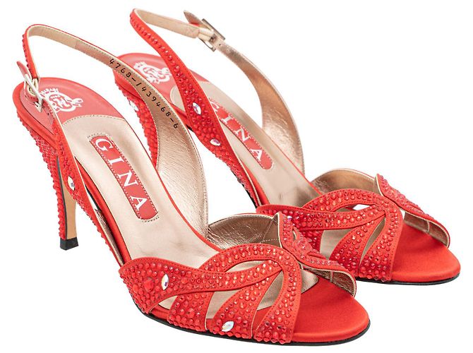 Gina Red Crystal Embellished Slingback Sandals