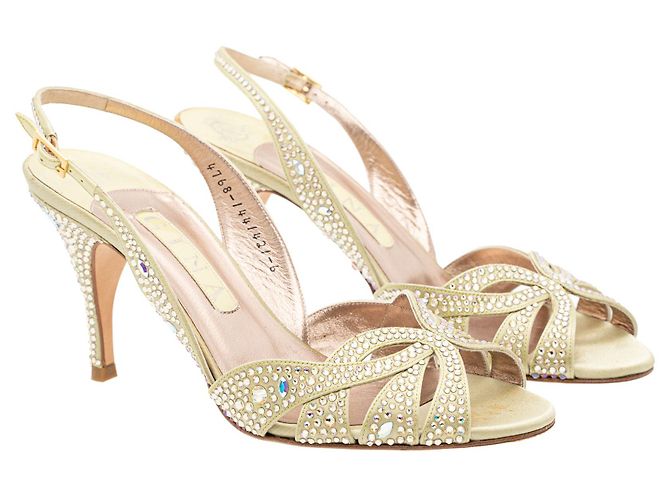 Gina Light Green Crystal Embellished Slingback Sandals