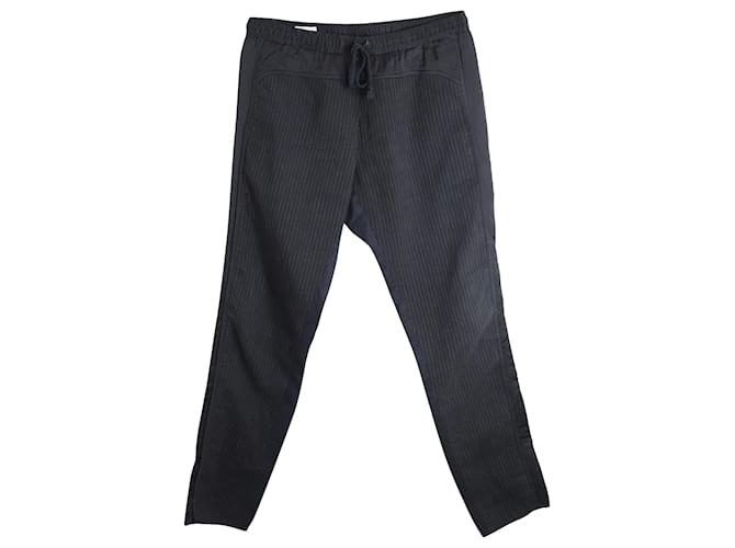 Pantalones de lino y algodón negros con cordón ajustable y rayas finas de Dries Van Noten  ref.905419