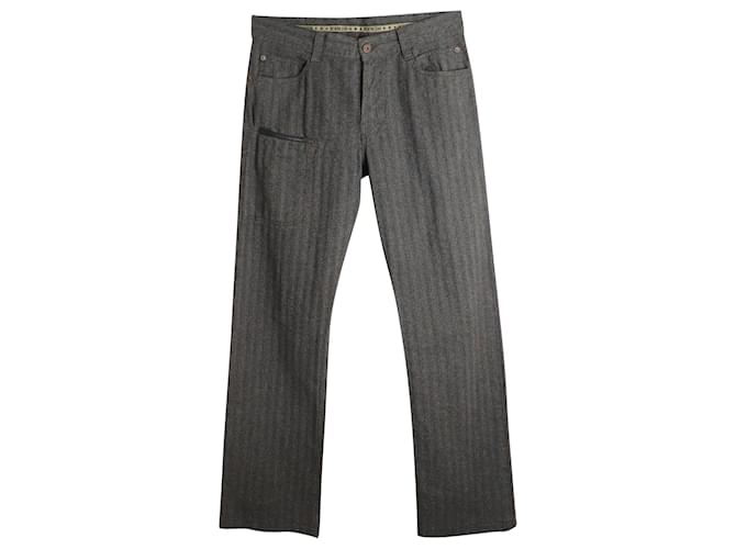Kenzo Striped Trousers in Gray and Brown Cotton Grey  ref.905455