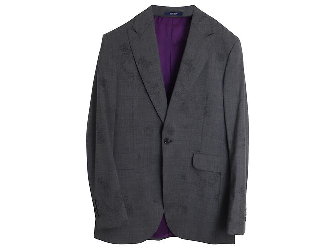 Conjunto de blazer e calça com estampa barroca Kenzo em lã cinza