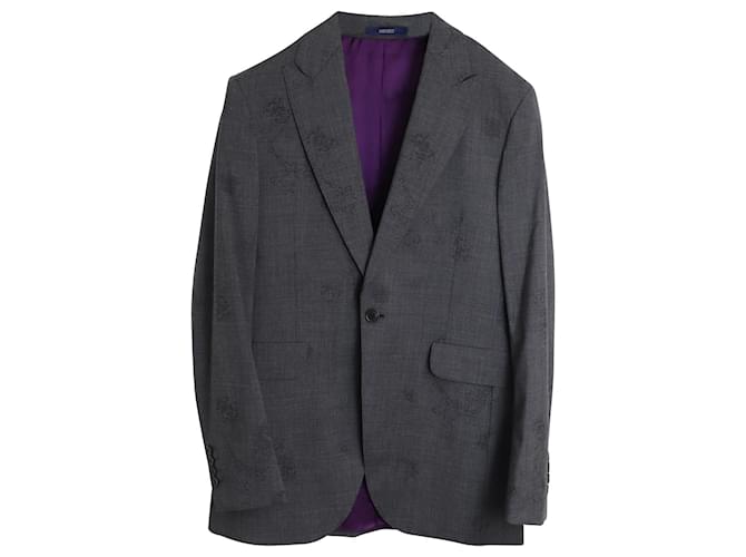 Conjunto de traje con pantalón y blazer en lana gris con motivo Baroque de Kenzo  ref.905470