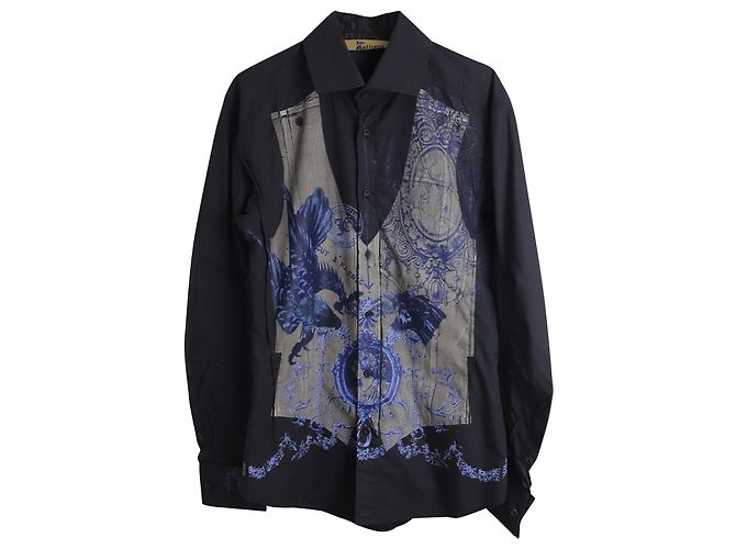 Camisa de botones con estampado barroco de John Galliano en algodón negro