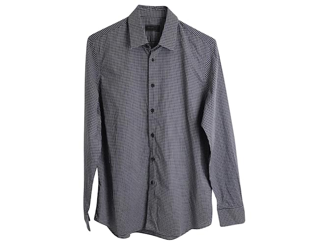 Camisa de algodón gris con botones y estampado de rejilla de Prada  ref.905474