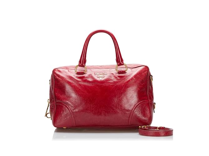 Prada Vitello Shine Bauletto Bag Red Leather Pony-style calfskin ref.905509  - Joli Closet