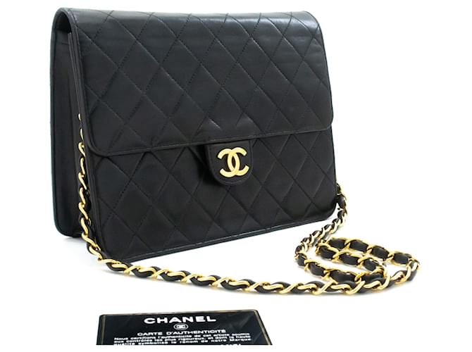 CHANEL Small Chain Shoulder Bag Clutch Black Quilted Flap Lambskin Leather  ref.905604