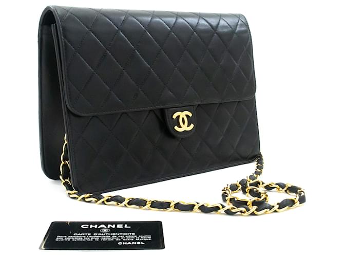 CHANEL Chain Shoulder Bag Clutch Black Quilted Flap Lambskin Purse Leather  ref.905606