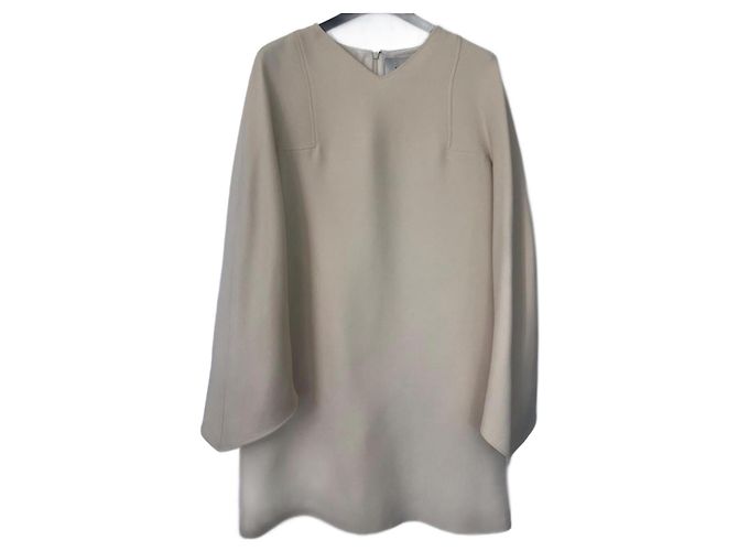 Vestido Valentino de lã e seda creme Cru
