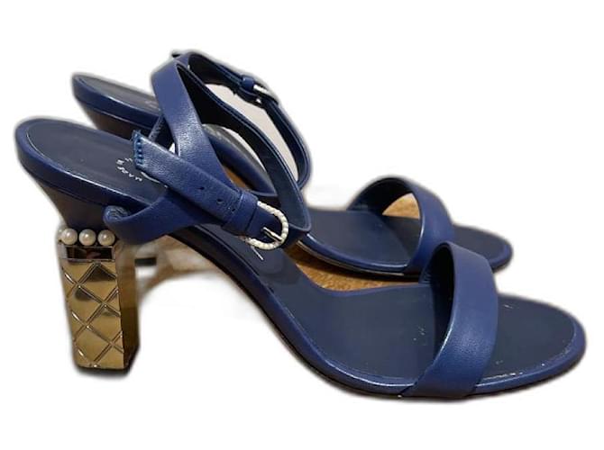 Chanel Heels Blue Leather  ref.905755