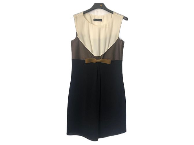 Dsquared2 Seidenkleid mit Lederroete braun schwarz beige