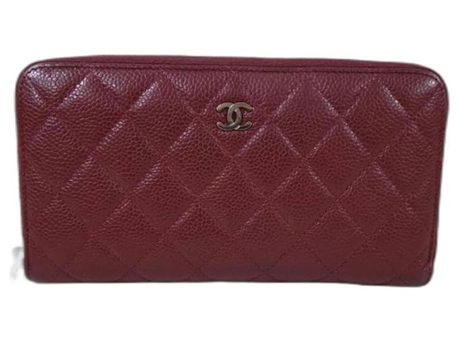 Clutch Bags Chanel Chanel CC Burgundy Quilted Caviar Leather Zip Around Long Wallet
