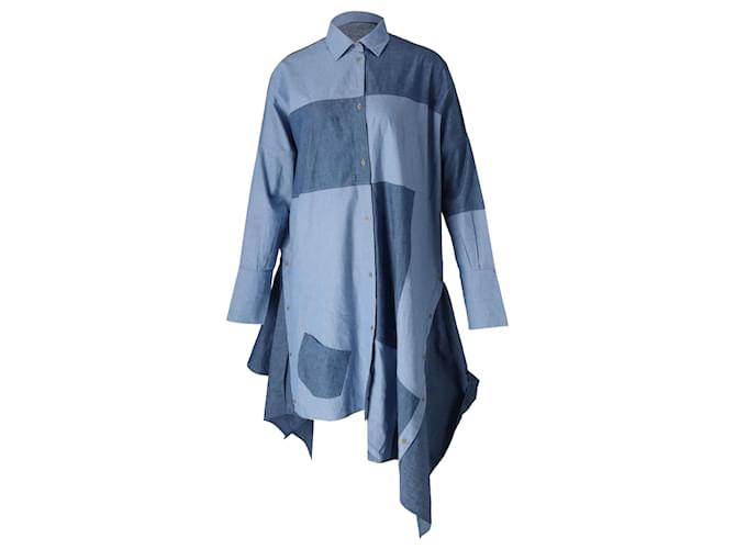 Loewe Asymmetric Patchwork Chambray Shirt Dress in Blue Cotton  ref.906376
