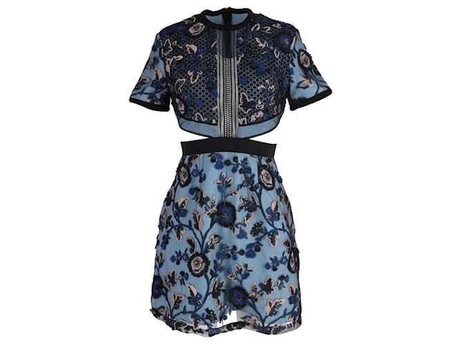 Self portrait Self-Portrait Florence Floral-Embroidered Cutout Dress in Blue Polyester  ref.906432