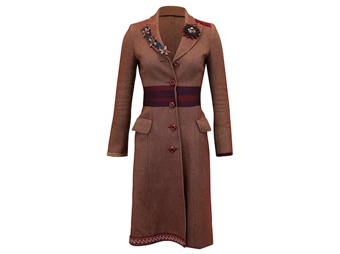 Moschino Cheap and Chic Embellished Coat in Burgundy Wool Dark red  ref.906433