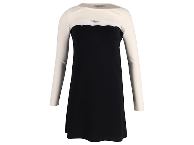 Valentino Garavani Two-Tone Lace Detail Mini Dress in Black Wool  ref.906434