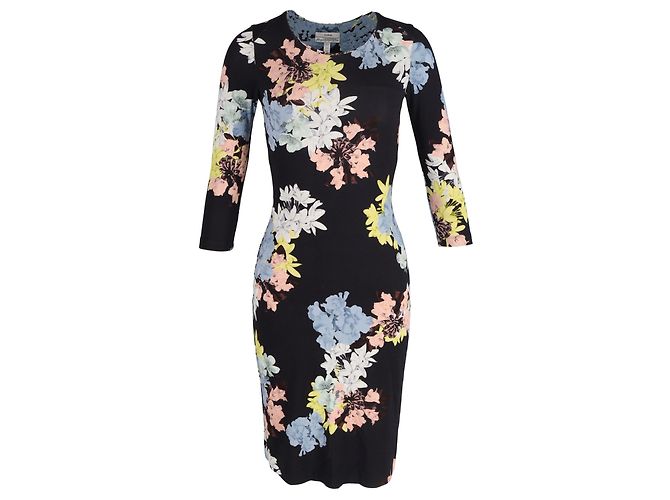 Erdem Blumen-Jersey-Midikleid aus schwarzer Baumwolle