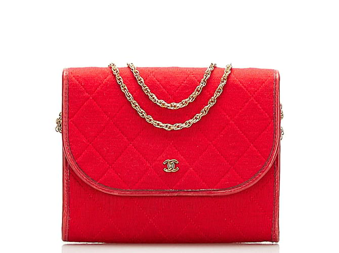 Chanel Quilted CC Cotton Flap Bag Cotton Shoulder Bag in Good condition Red  ref.906447