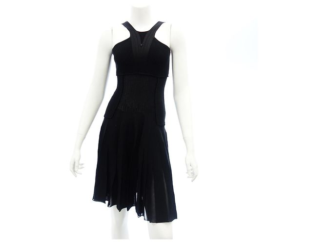 Vestido Chanel negro de algodón y rayón talla 38