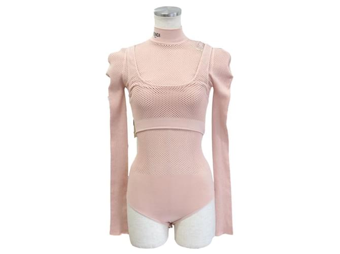 Fendi Mesh-Bodysuit-Tanktop Pink Nylon  ref.906483