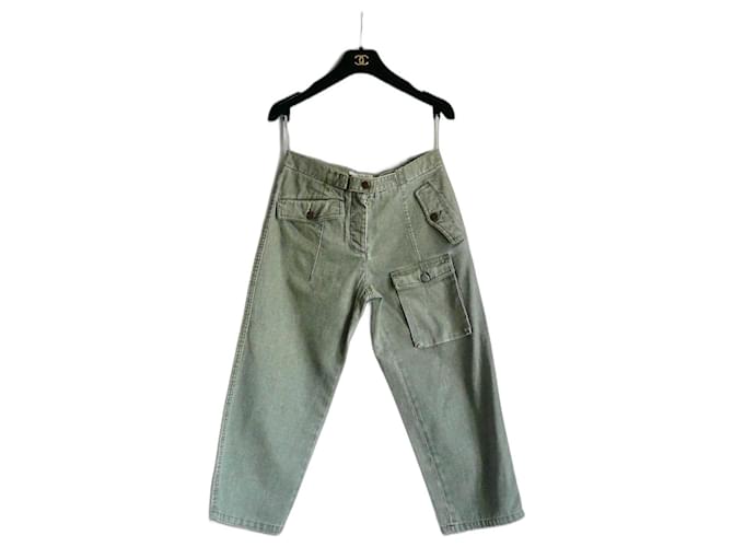 CHANEL Pantalones rectos cortos jeans verdes nueva condición T36fr Algodón  ref.907178