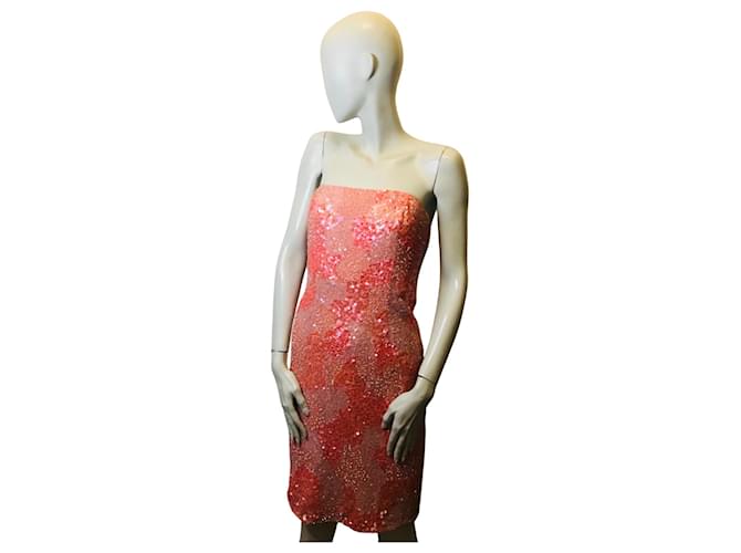 Autre Marque Gilar silk and sequin strapless dress Coral  ref.908140