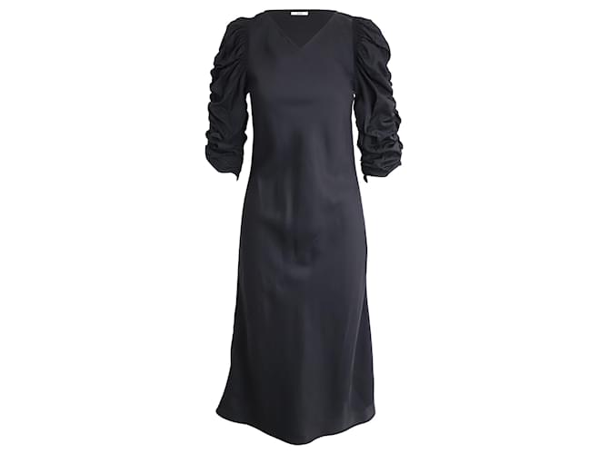 Céline Celine Ruched Sleeve Midi Dress in Black Viscose Cellulose fibre  ref.908142