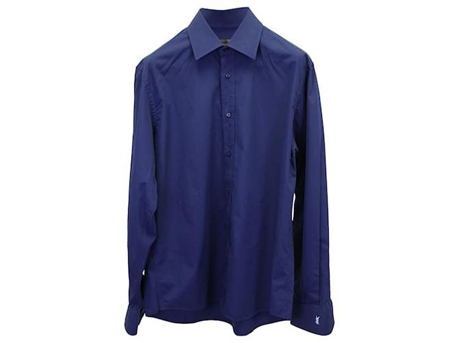 Camicia classica con bottoni Saint Laurent in cotone blu navy  ref.908158