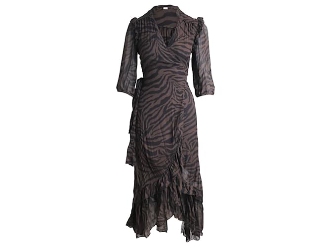 Ba&Sh Zebra Print Asymmetric Wrap Dress in Brown Viscose Cellulose fibre  ref.908181
