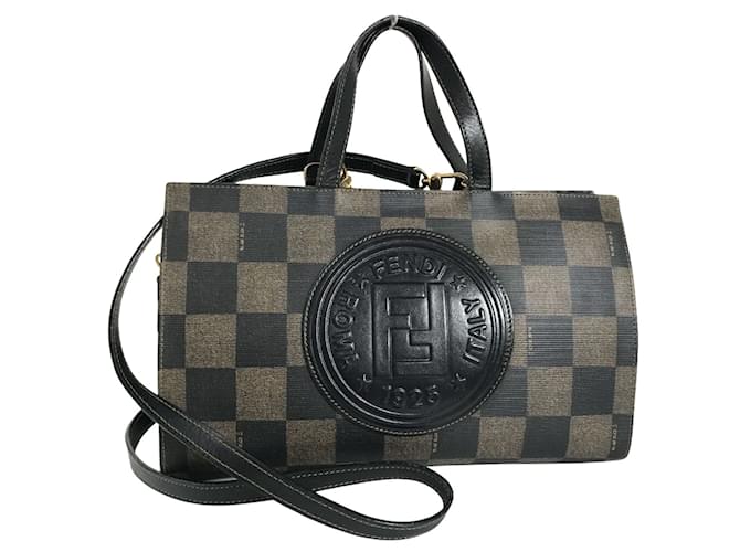 Fendi Canvas Pecan Block Handbag WZ242131 Brown Cloth  ref.908232