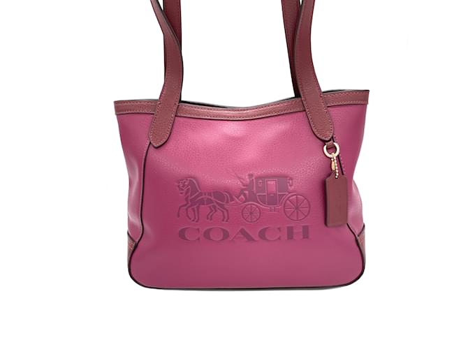 Coach Carriage Logo Leather Tote Pink  ref.908238