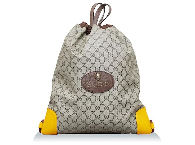 Gucci Brown GG Supreme Neo Vintage Drawstring Backpack Cloth Cloth  ref.908737